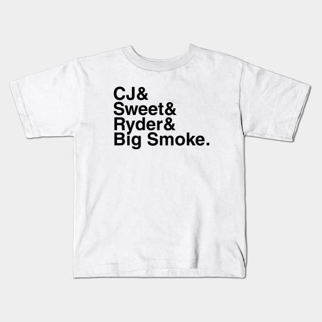 GTA San Andreas - CJ Johnson & Sweet & Ryder & Big Smoke. Kids T-Shirt by foozler